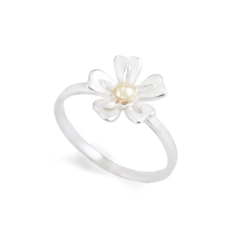 Sterling silver strawberry flower ring with 10k yellow gold accent