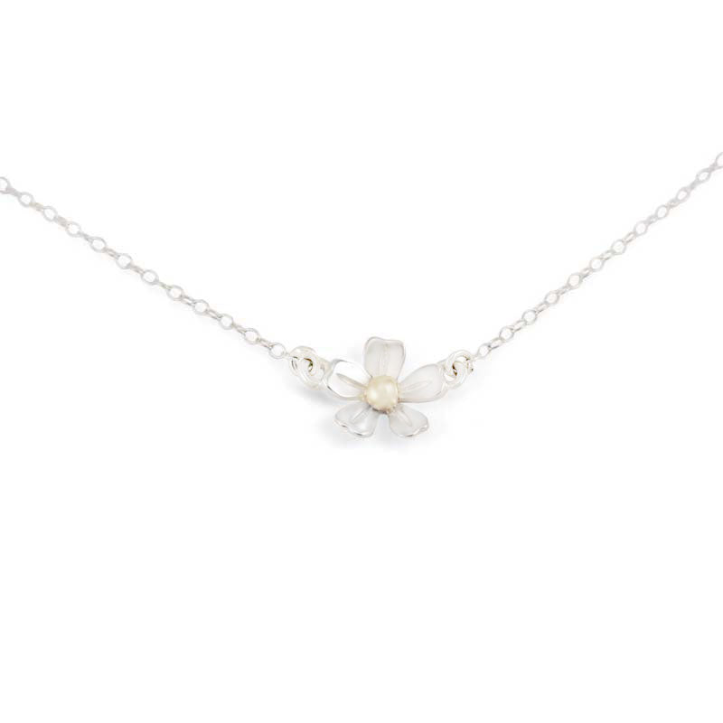 Sterling silver strawberry flower necklace wtih 10k yellow gold accent