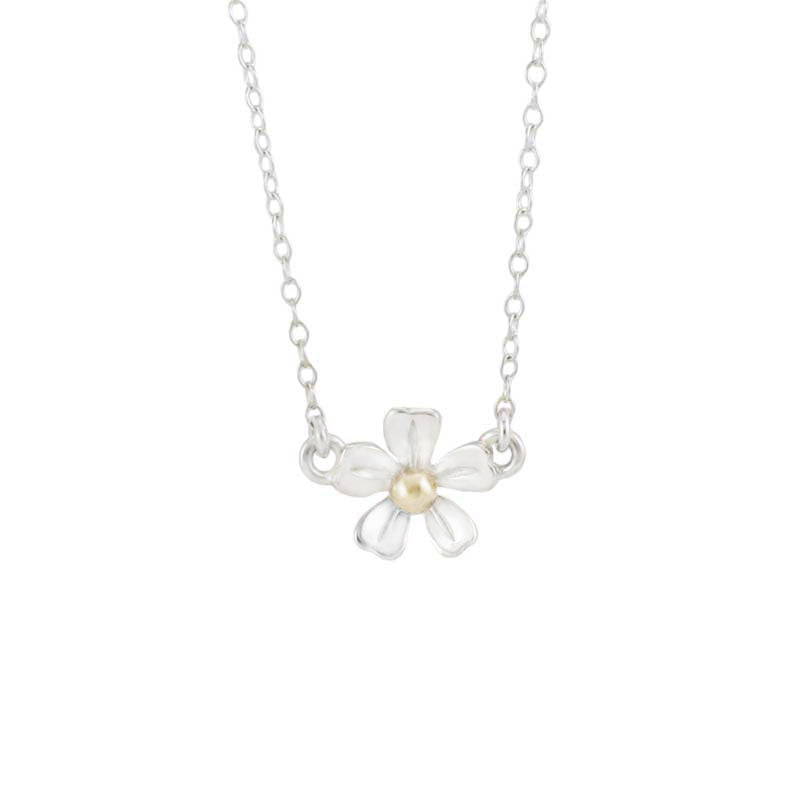 Sterling silver strawberry flower necklace wtih 10k yellow gold accent