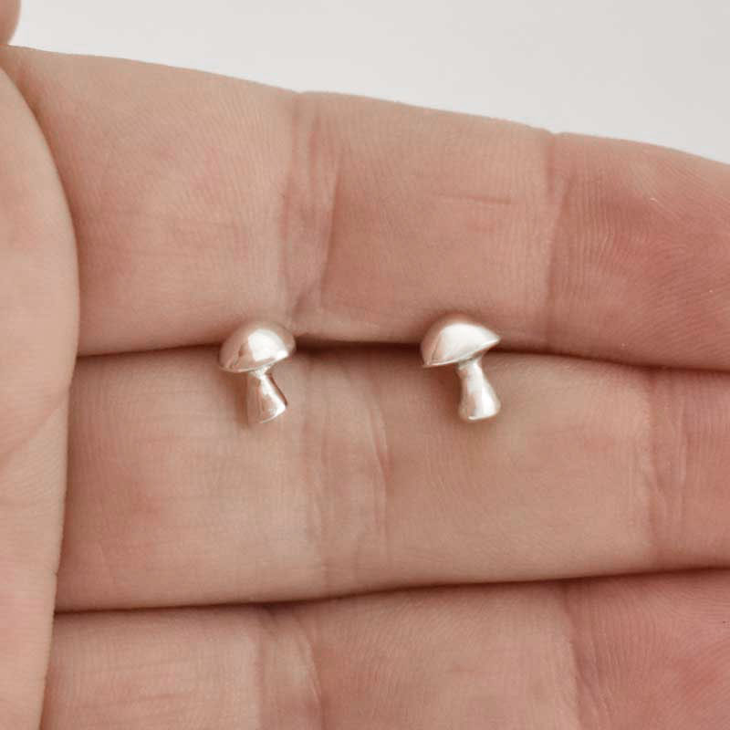 Sterling silver mushroom stud earrings | Toadstool post earrings