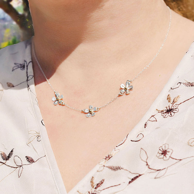 Silver and Gold Triple Daisy Flower Necklace