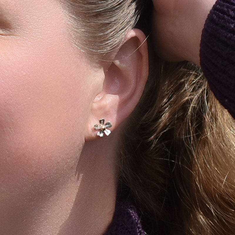 Silver and Gold Strawberry Flower Stud Earrings