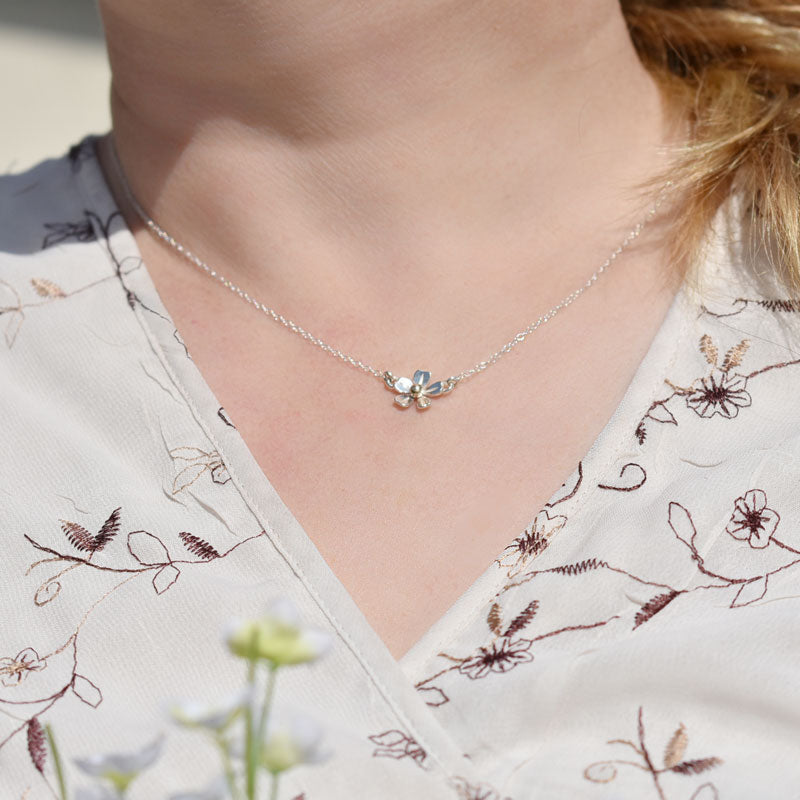 Sterling silver and 10k yellow gold strawberry flower necklace