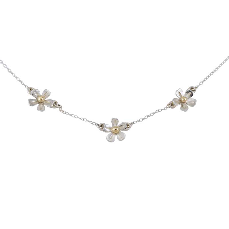Silver and Gold Triple Daisy Flower Necklace