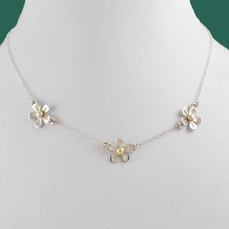Silver and Gold Triple Daisy Flower Necklace
