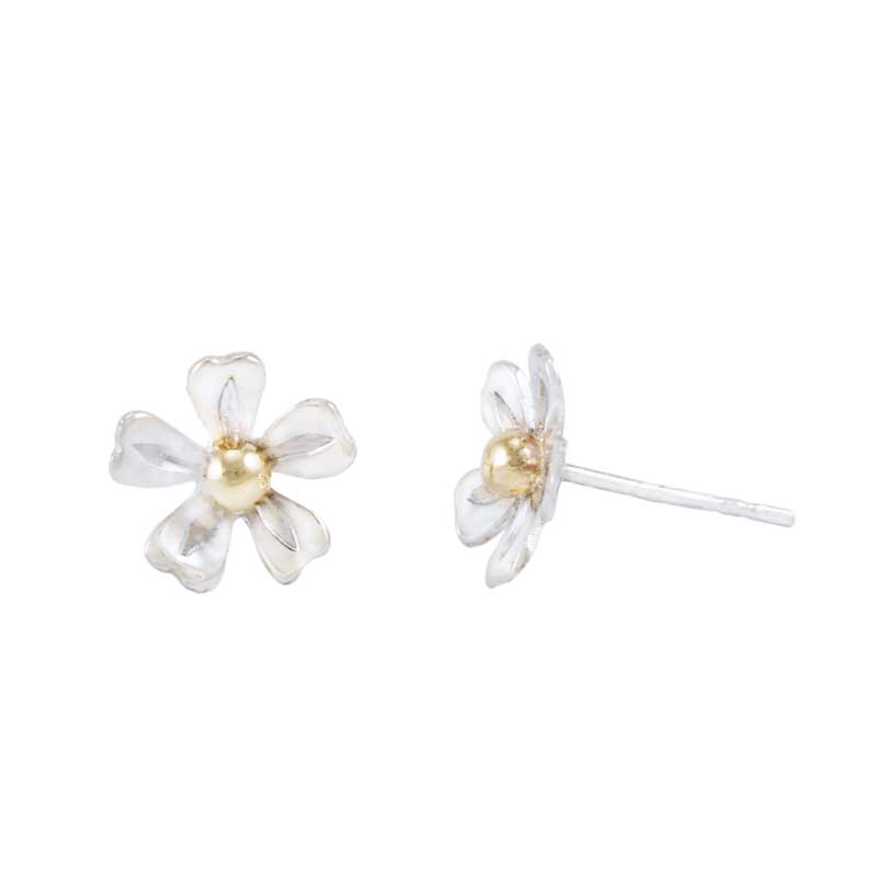 Silver and Gold Strawberry Flower Stud Earrings