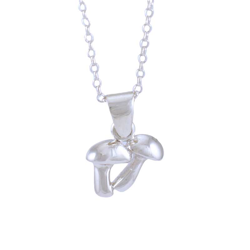 Double Mushroom Necklace - Sterling Silver Toadstool Pendant