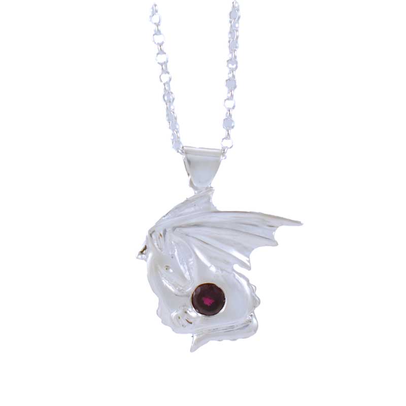 Silver Dragon Pendant with Garnet Gemstone