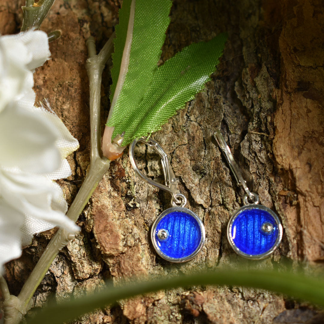 Hobbit Door Earrings - Sterling Silver Fairy Door Earrings - Sea Blue Enamel