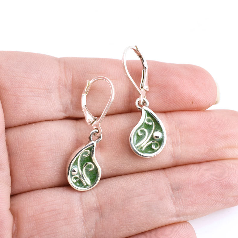 Fairy Door Earrings - Sterling Silver Leaf Earrings - Filigree Accents