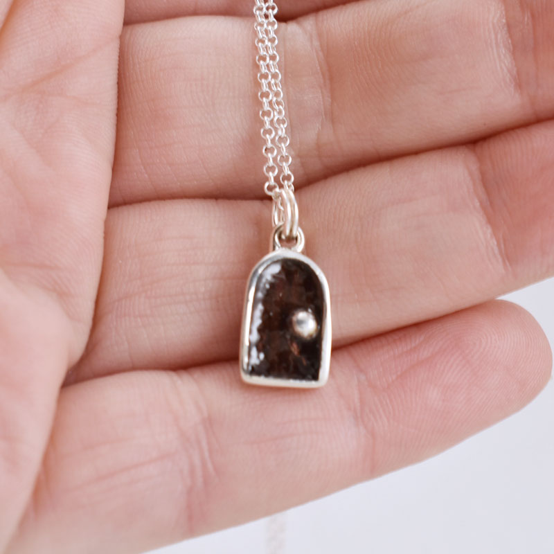 Fairy Door Necklace - Sterling Silver Fantasy Pendant - Rose Purple Enamel