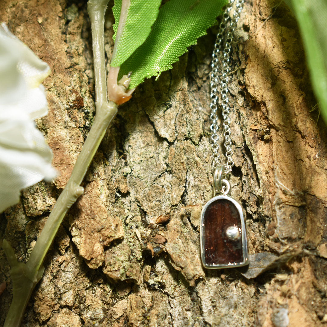 Fairy Door Necklace - Sterling Silver Fantasy Pendant - Rose Purple Enamel