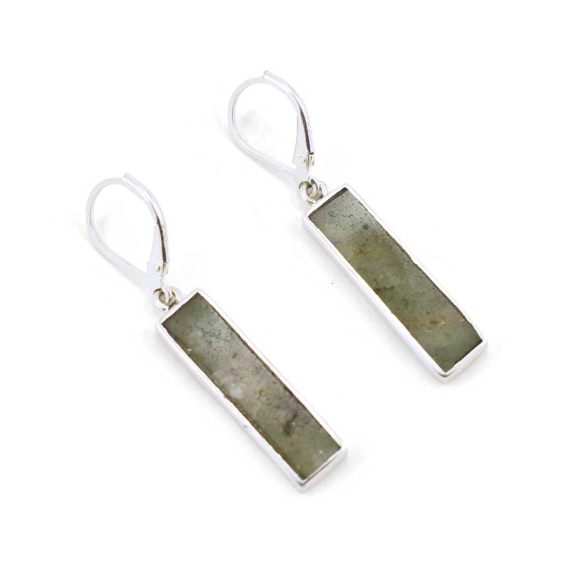 Green Aventurine Long Rectangle Earrings - Sterling Silver Gemstone Inlay Dangle Earrings - Back view