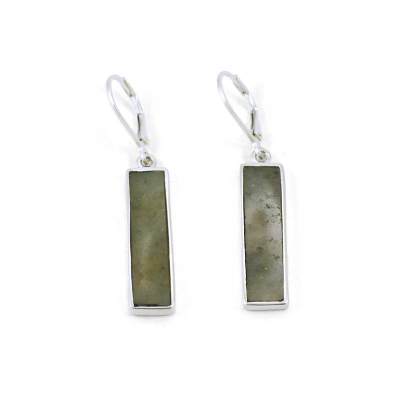 Green Aventurine Long Rectangle Earrings - Sterling Silver Gemstone Inlay Dangle Earrings