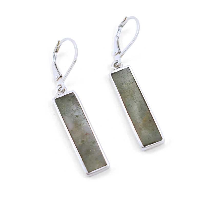 Green Aventurine Long Rectangle Earrings - Sterling Silver Gemstone Inlay Dangle Earrings