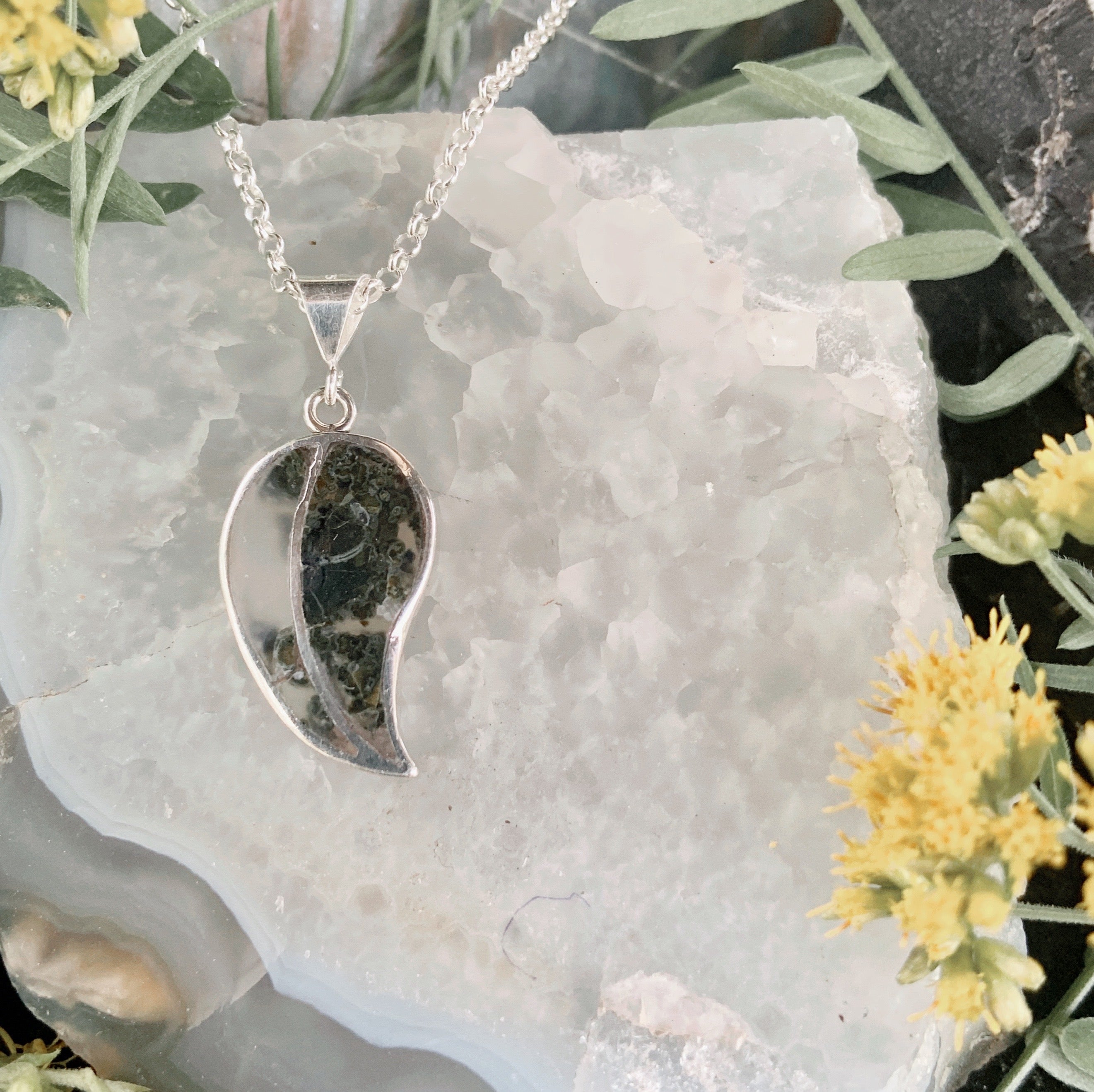 Moss Agate Leaf Pendant