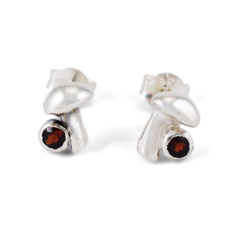 Garnet Mushroom Birthstone Stud Earrings