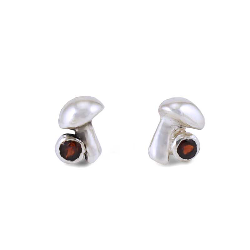 Garnet Mushroom Birthstone Stud Earrings