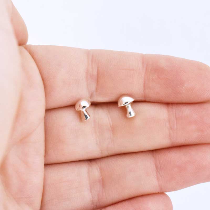 Mushroom Stud Earrings - Sterling Silver Toadstool Post Earrings