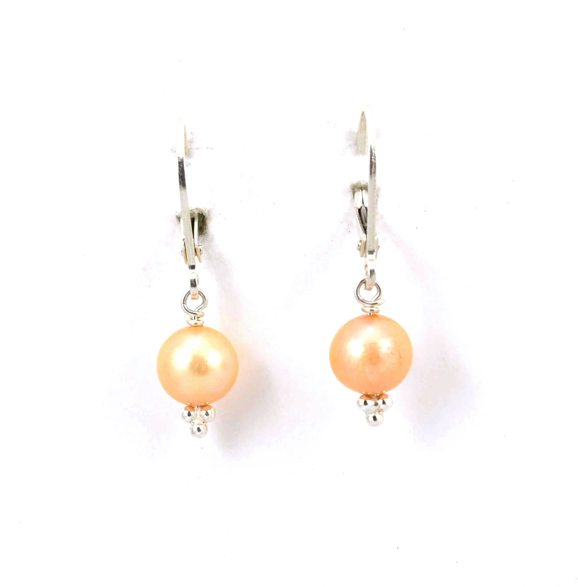 Sterling silver champagne freshwater pearl drop earrings
