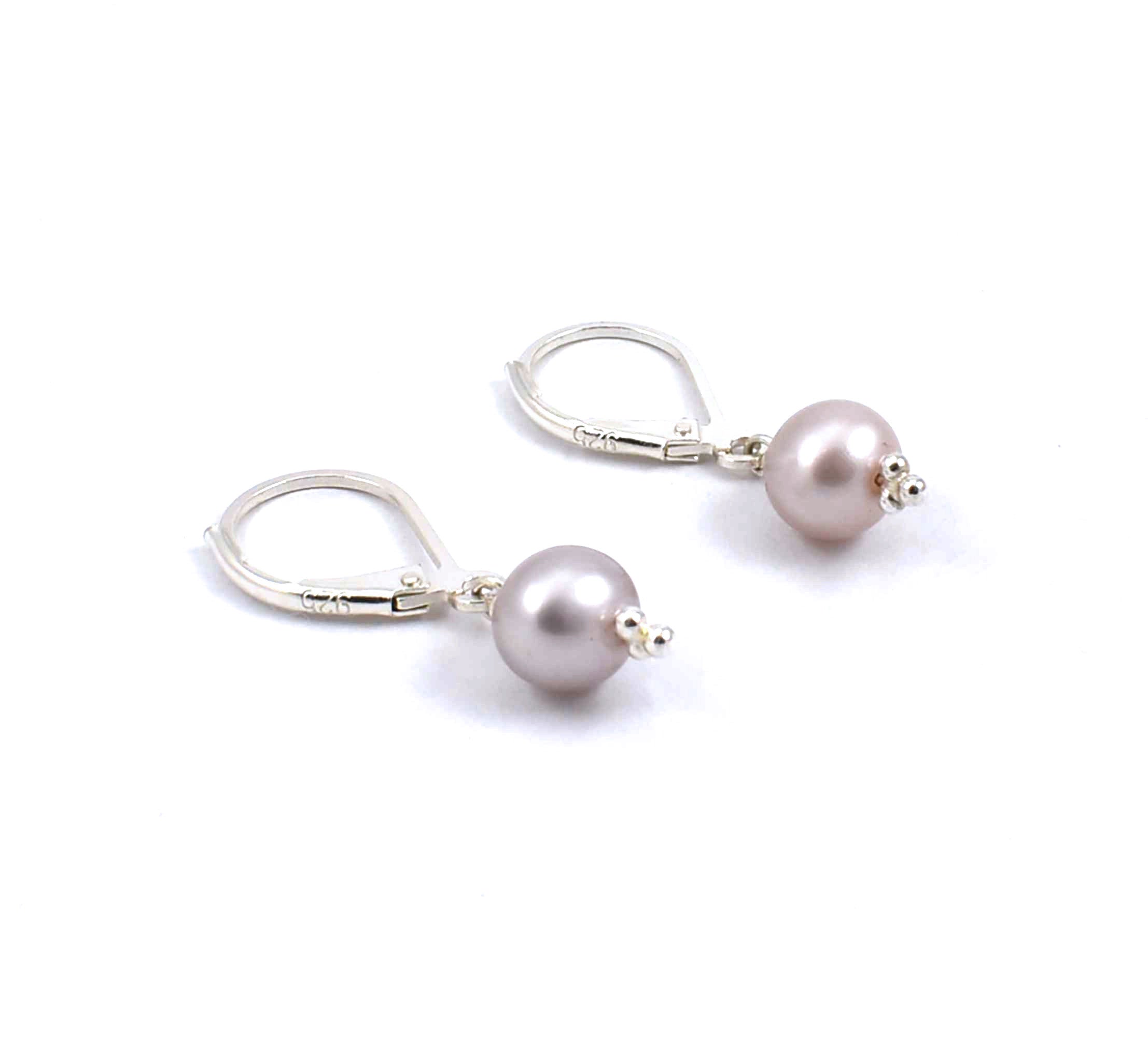 Sterling silver dusty rose freshwater pearl drop earrings