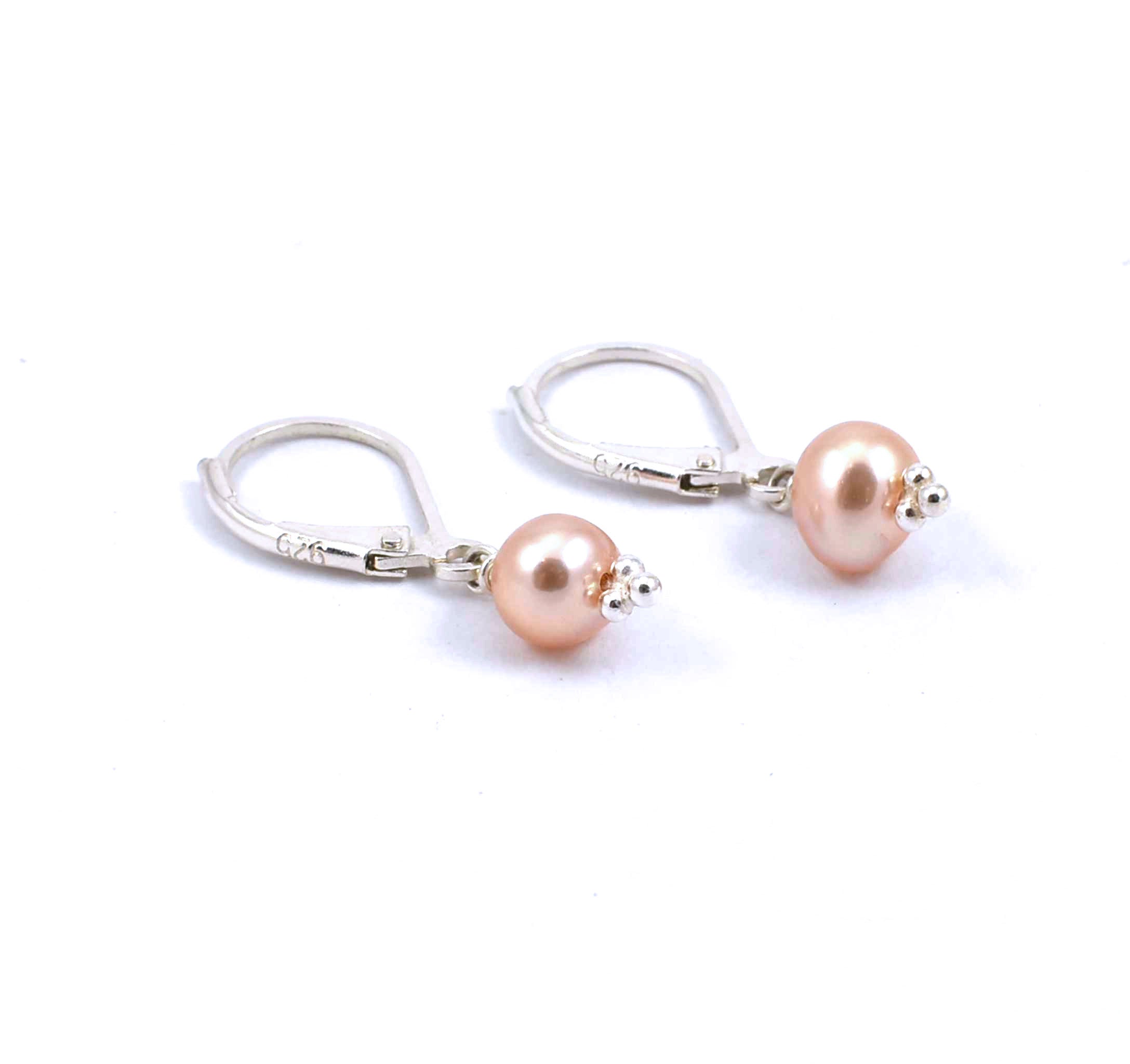 Sterling silver pink freshwater pearl drop earrings