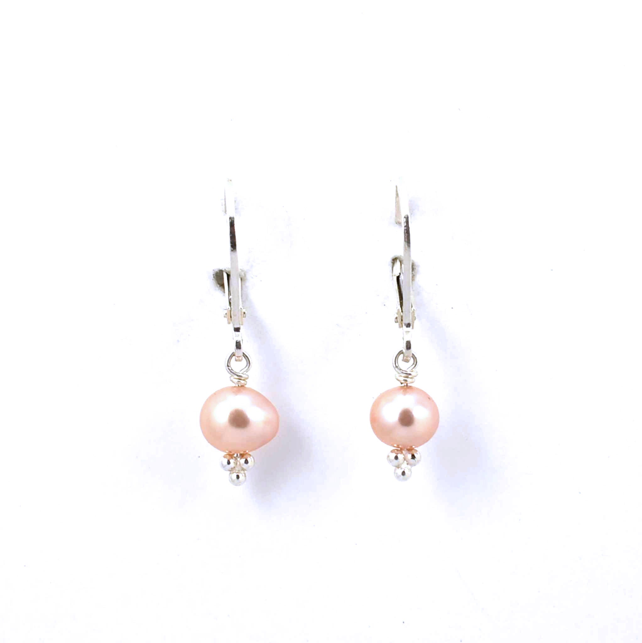 Sterling silver pink freshwater pearl drop earrings