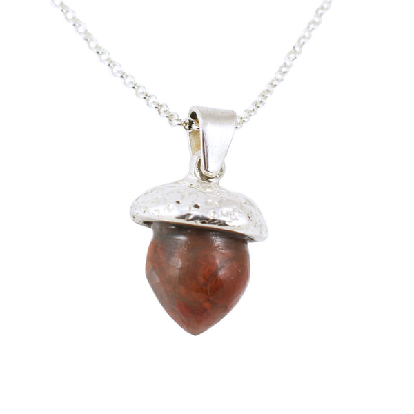 Red Agate Acorn Pendant - Sterling SIlver Fantasy Jewellery