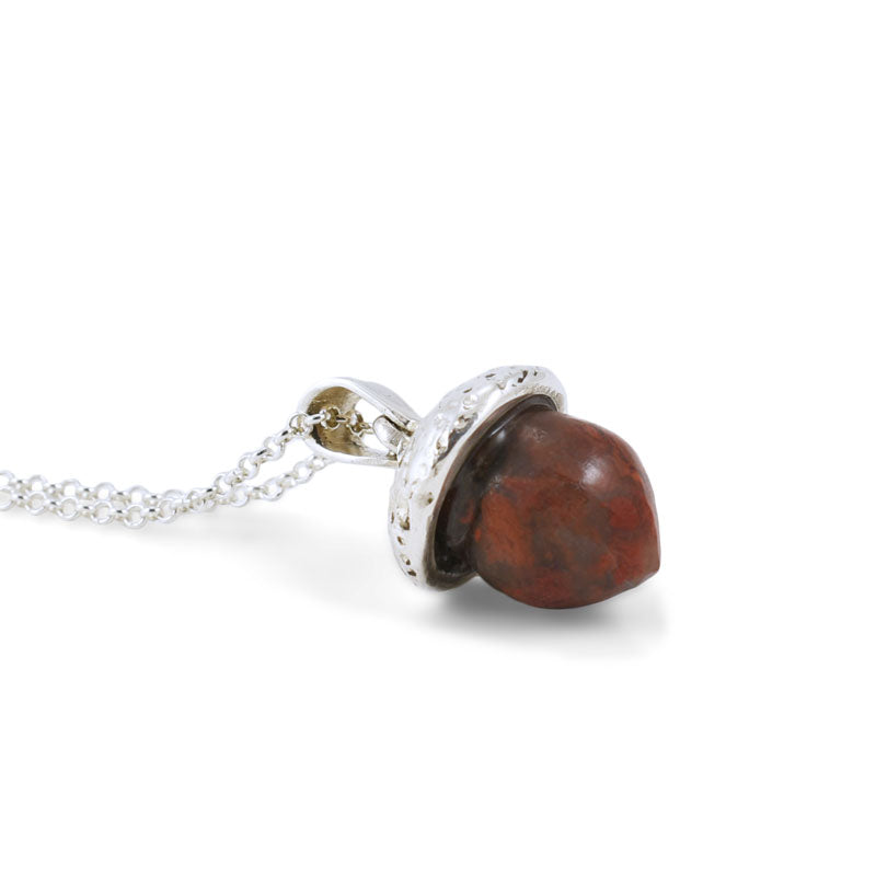 Red Agate Acorn Pendant - Sterling SIlver Fantasy Jewellery