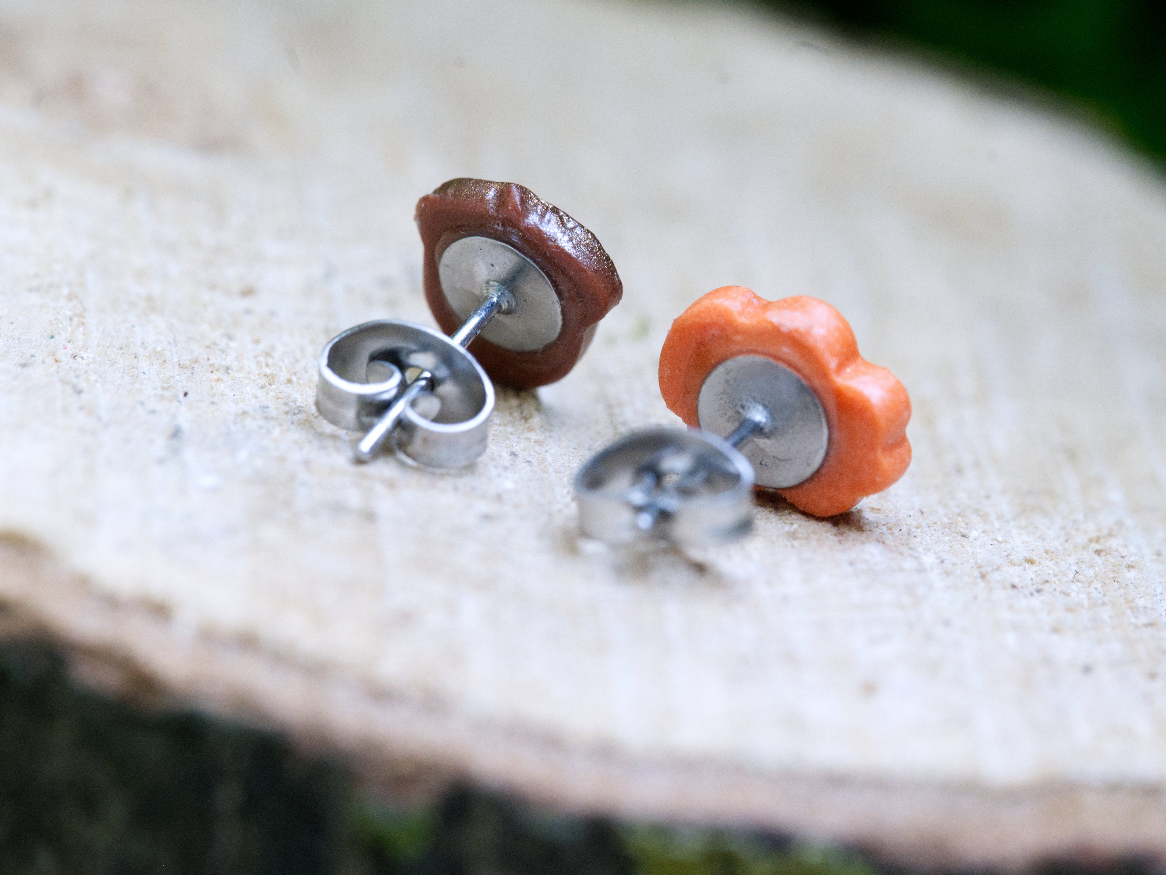 316 grade surgical steel earring posts and butterfly backs on mismatched oak leaf and acorn stud earrings