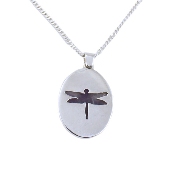 Amethyst Pendant - Sterling Siilver Gemstone Necklace with Dragonfly Detail