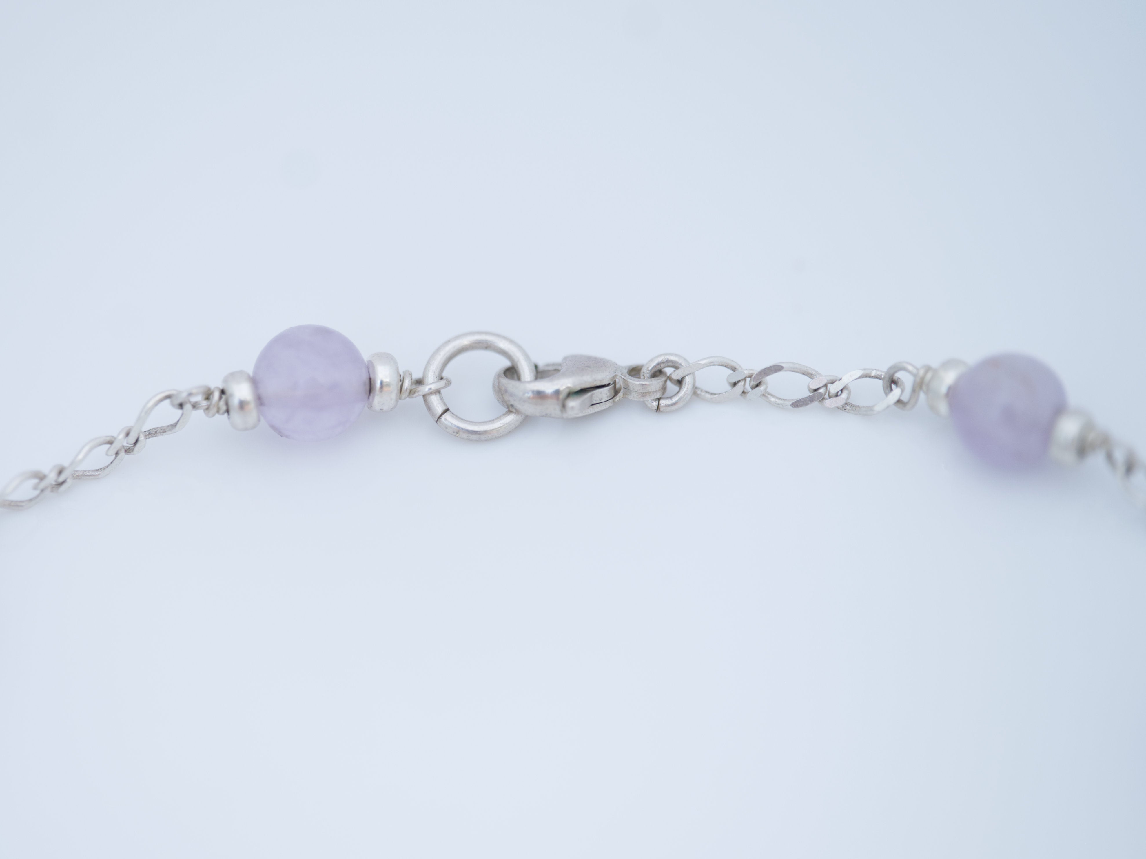 Amethyst Bead Bracelet —  Sterling Silver 8.5 Inch