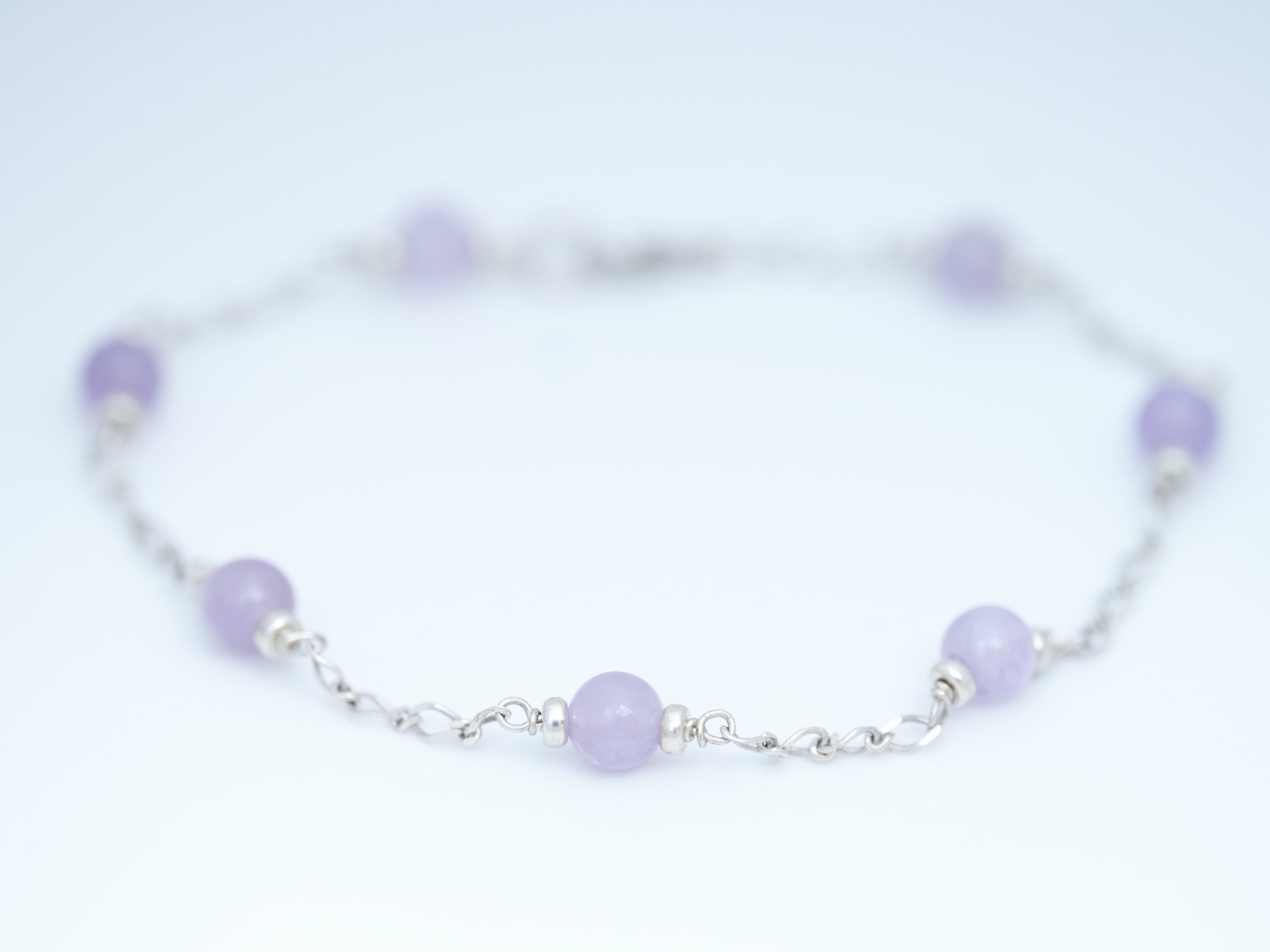 Amethyst Bead Bracelet —  Sterling Silver 8.5 Inch