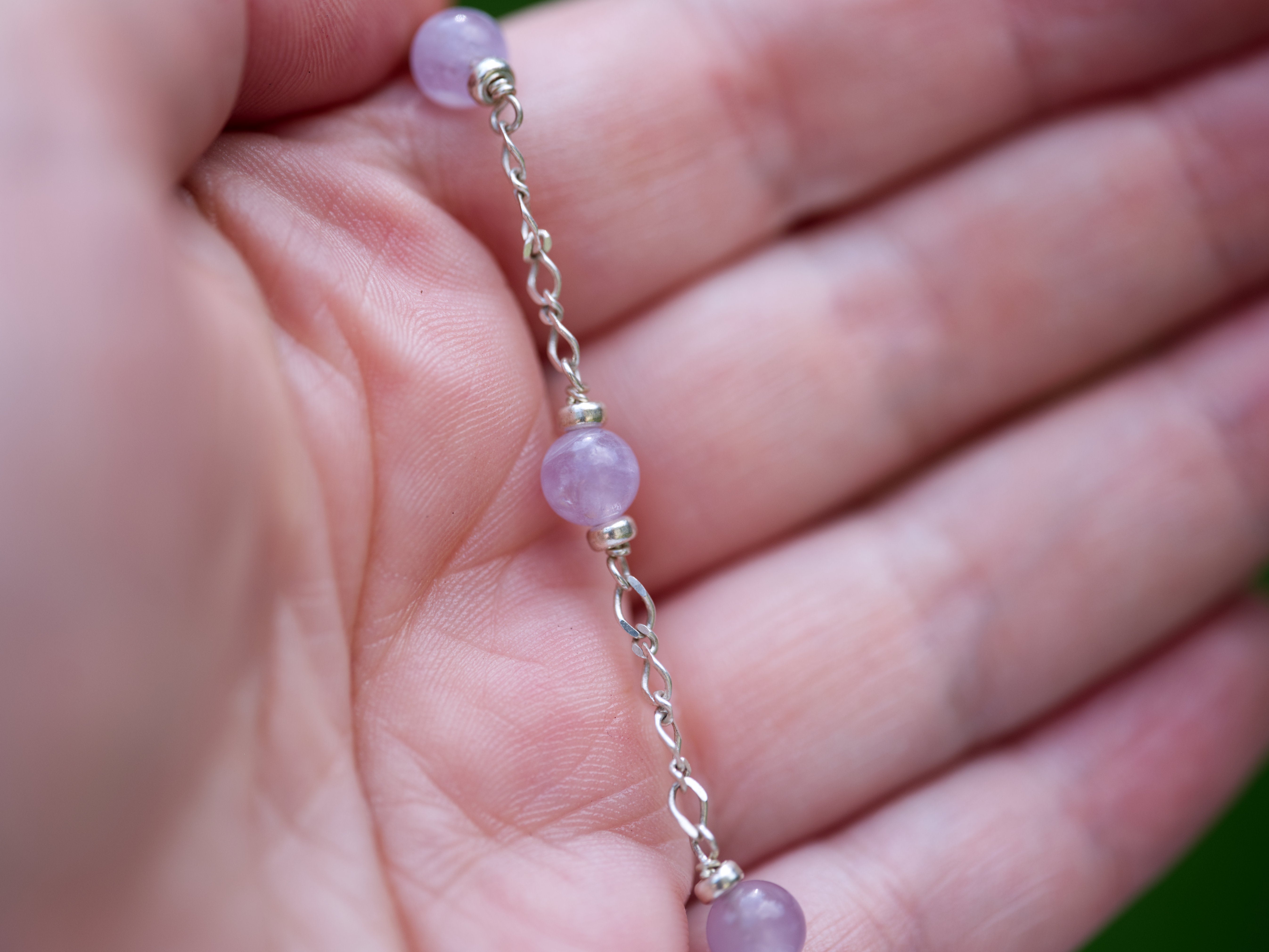 Amethyst Bead Bracelet —  Sterling Silver 8.5 Inch