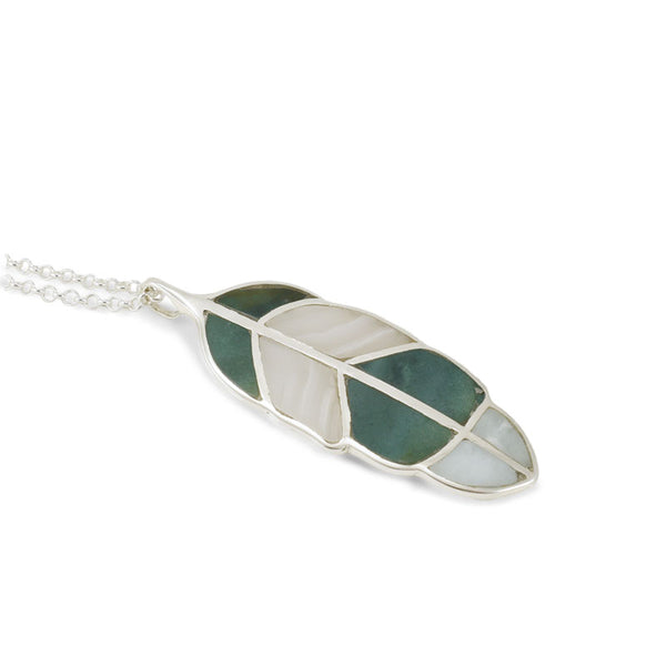 Feather Pendant - Sterling Silver Agate Jasper Gemstone Inlay Necklace