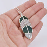Feather Pendant - Sterling Silver Agate Jasper Gemstone Inlay Necklace