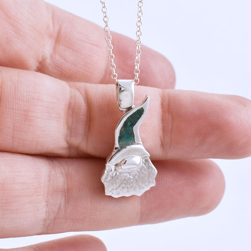 Gnome Necklace – Sterling Silver & Chrysocolla Inlay Whimsical Pendant