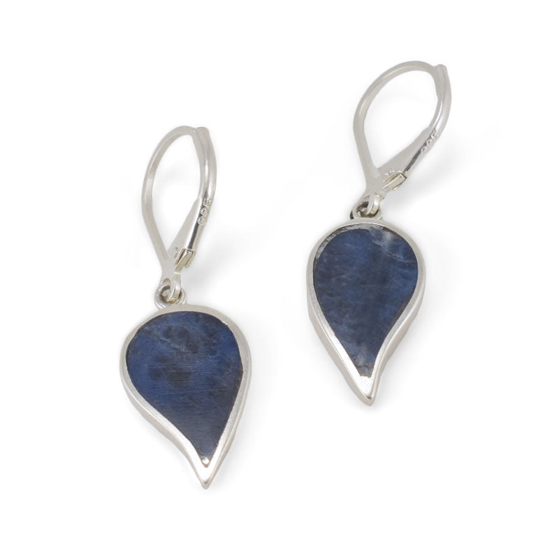 Handmade Sodalite Inlay Leaf Earrings Crafted in Sterling Silver