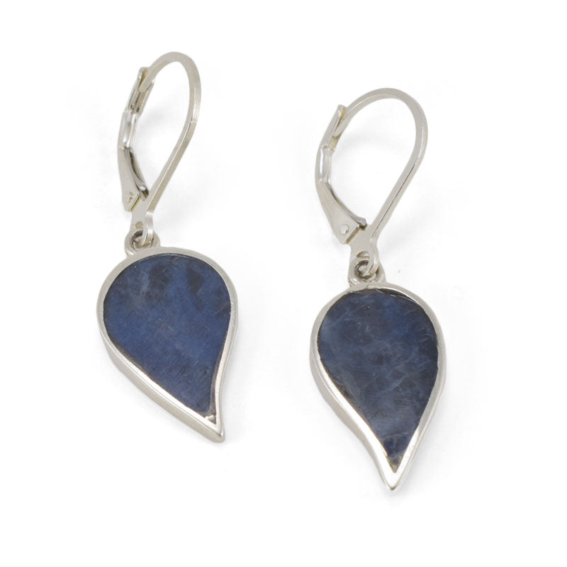 Handmade Sodalite Inlay Leaf Earrings Crafted in Sterling Silver