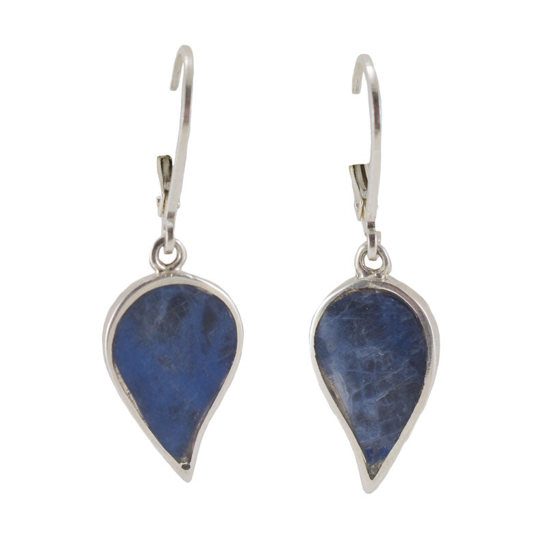 Handmade Sodalite Inlay Leaf Earrings Crafted in Sterling Silver