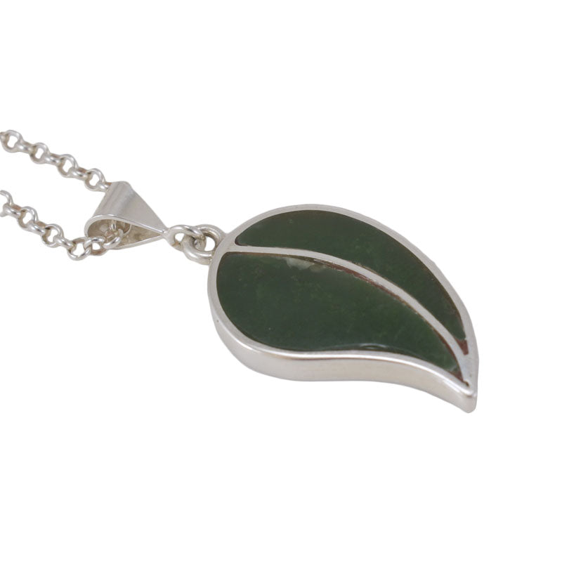 Handcrafted Sterling Silver Jade Inlay Leaf Necklace - Artisanal Gemstone Pendant