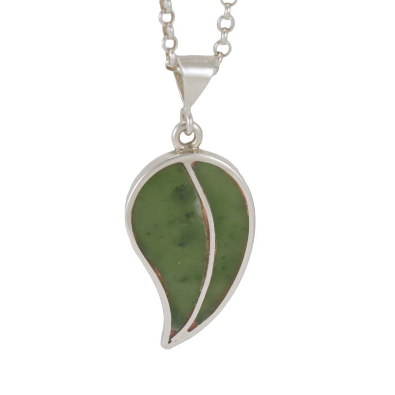 Handcrafted Sterling Silver Jade Inlay Leaf Necklace - Artisanal Gemstone Pendant