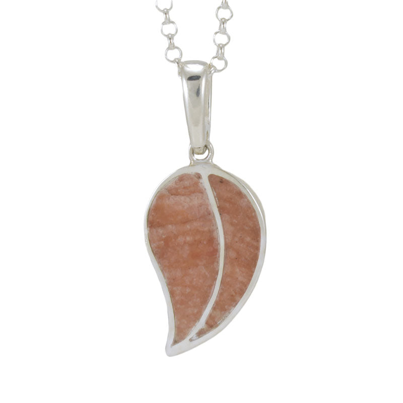 Sunstone Inlay Leaf Necklace - Handmade Nature-Inspired Gemstone Pendant