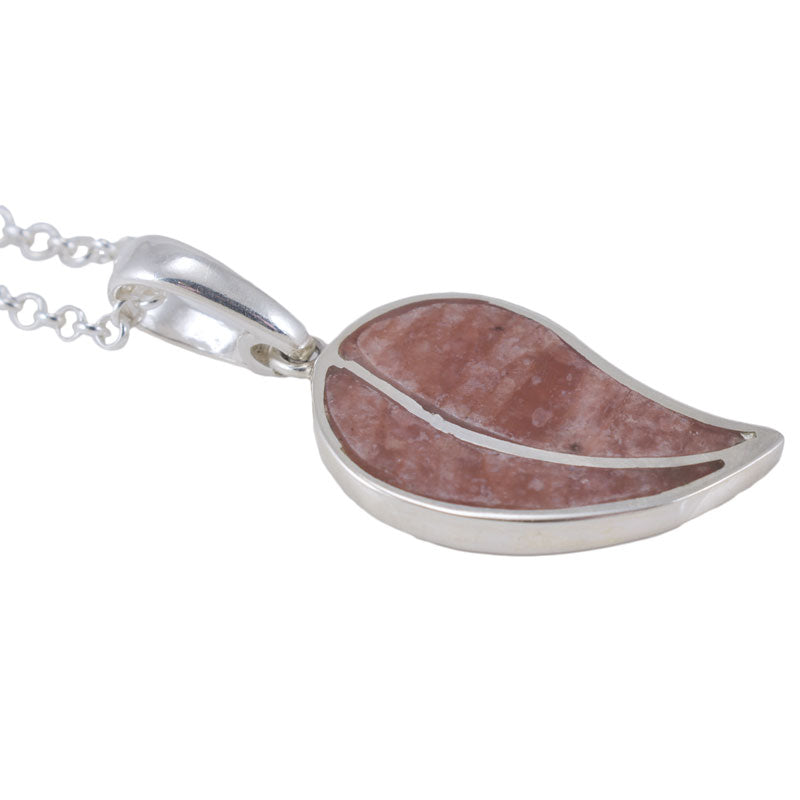 Sunstone Inlay Leaf Necklace - Handmade Nature-Inspired Gemstone Pendant