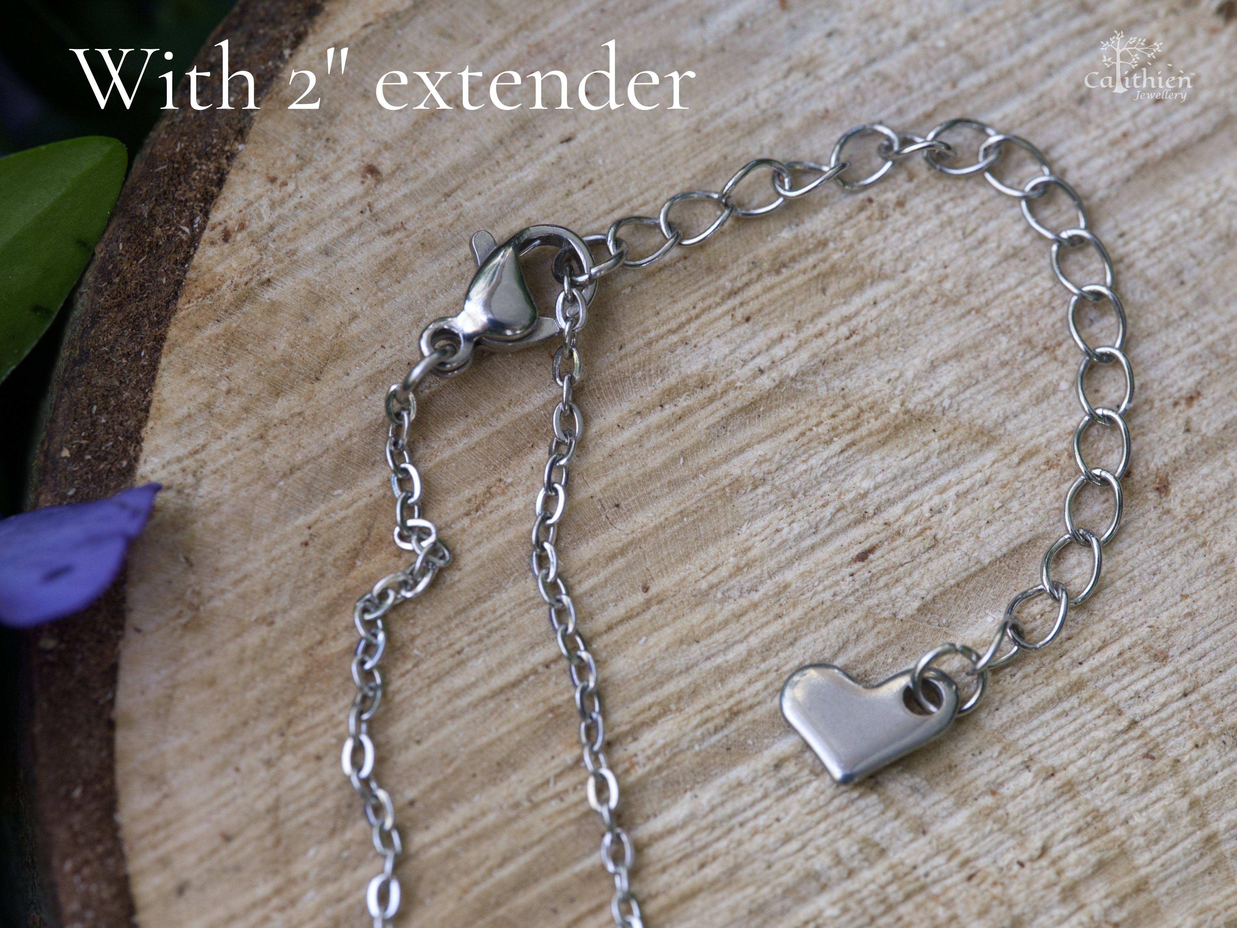 304 stainless steel chain, clasp and 2 inch chain extender shown 