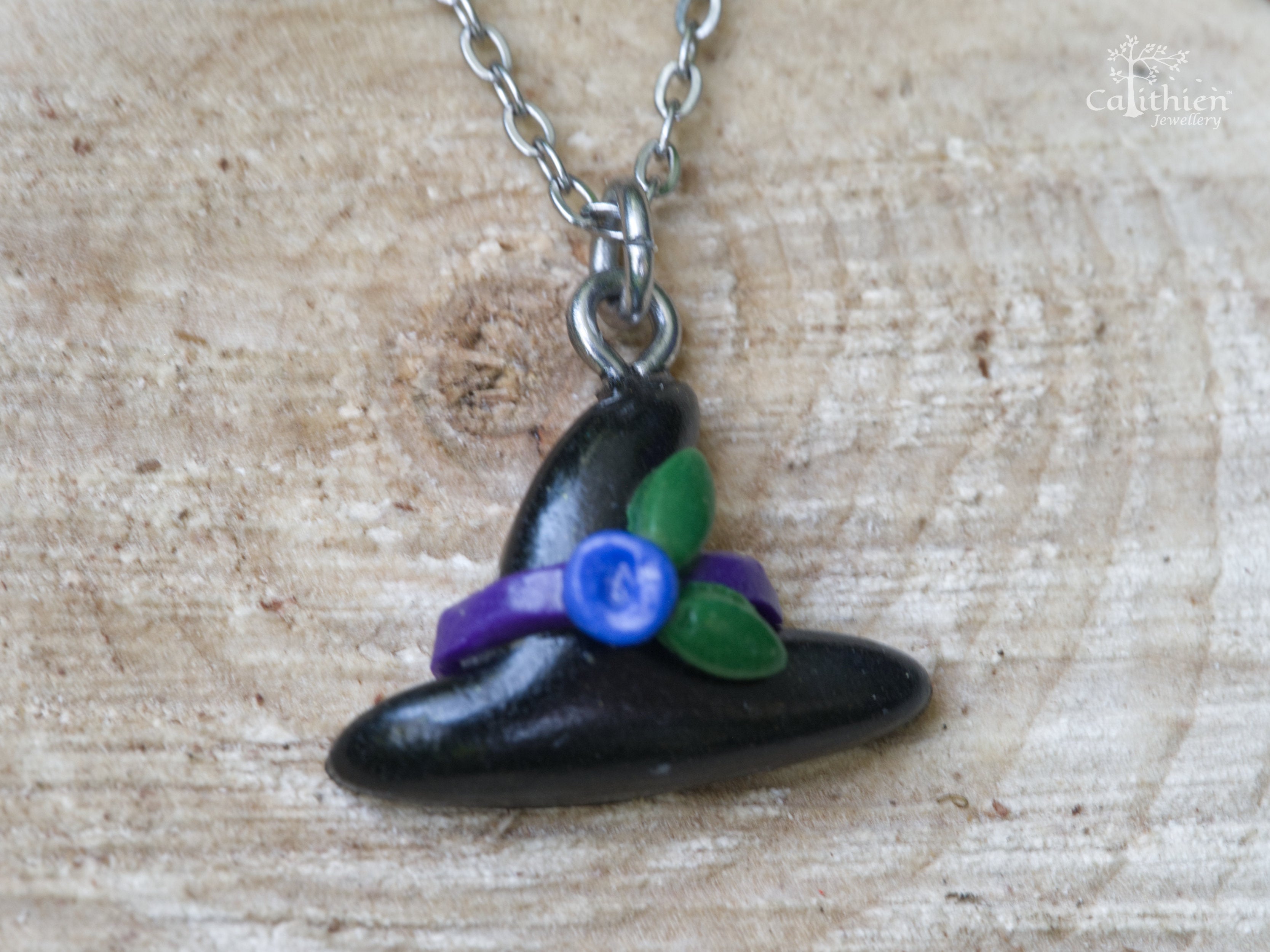 Witch Hat Necklace – Handmade Black Polymer Clay Witchy Pendant Necklace