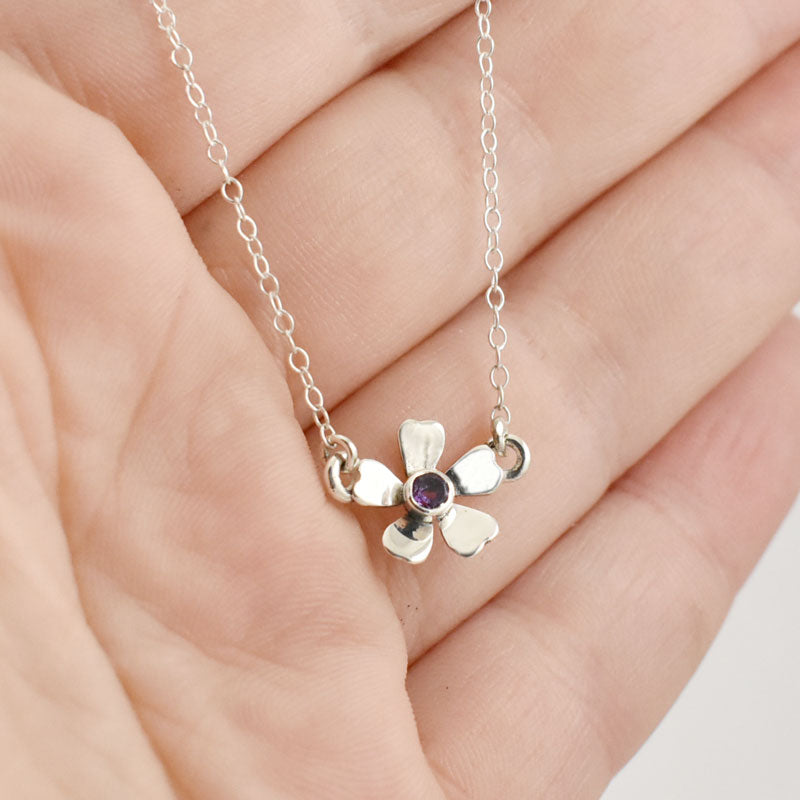 Silver Amethyst Flower Necklace