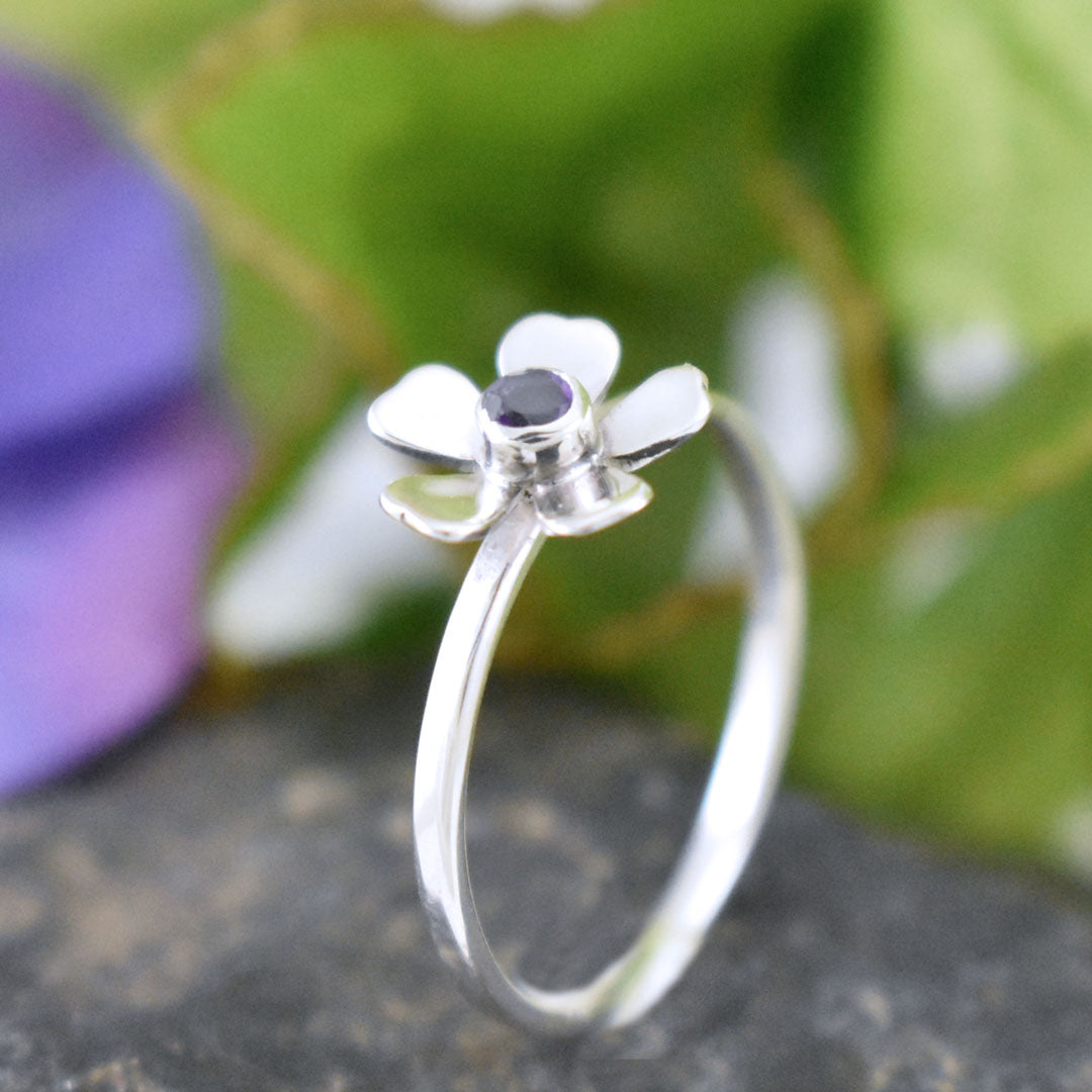 Silver Amethyst Flower Ring