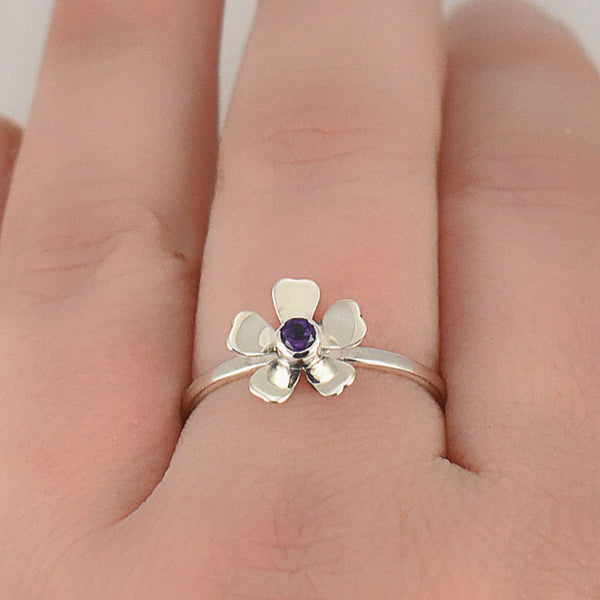 Silver Amethyst Flower Ring