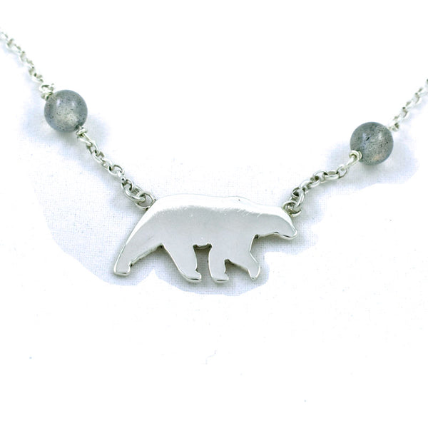 Aurora Bear Silhouette Necklace with Labradorite Stone Beads